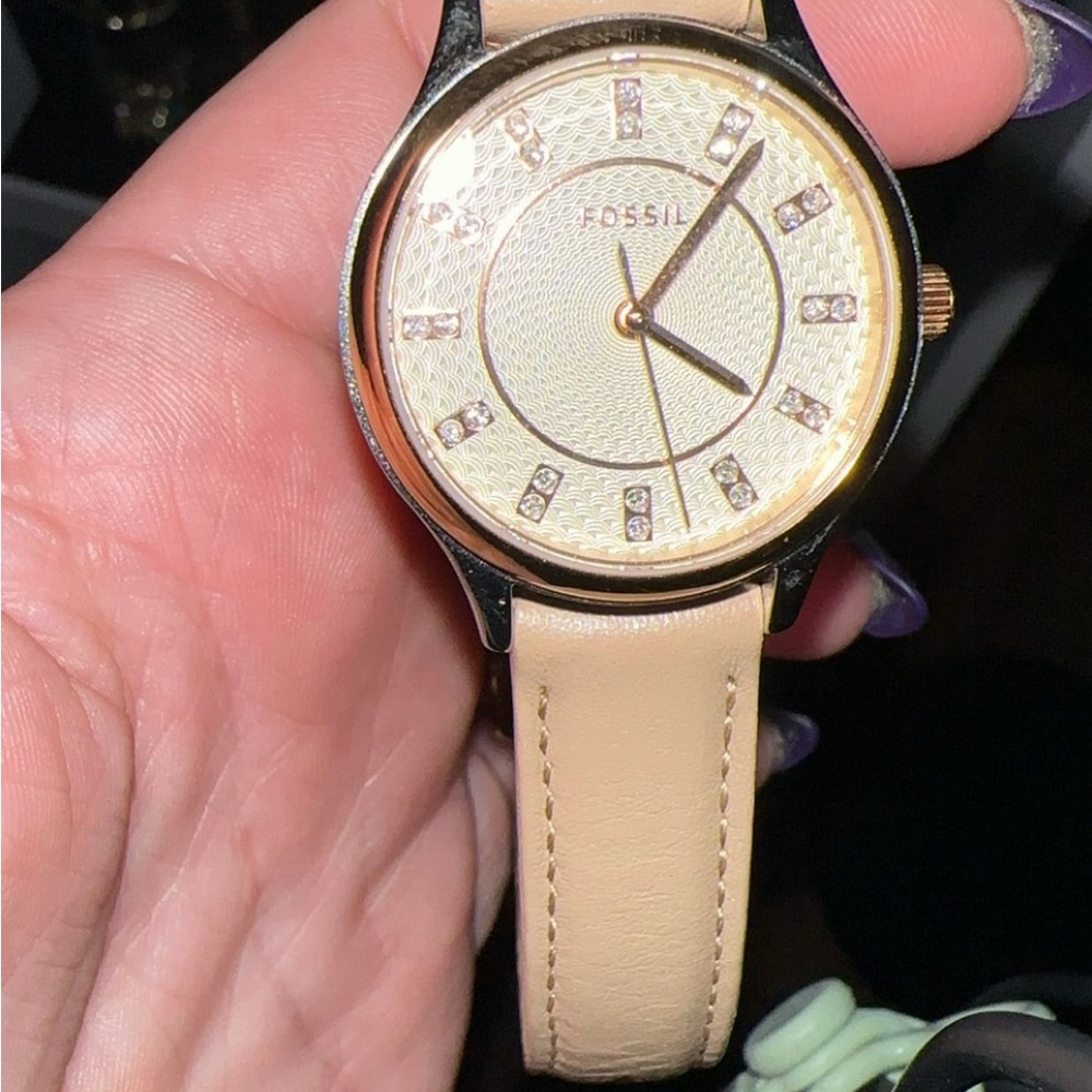 Fossil Beige Leather Strap Watch